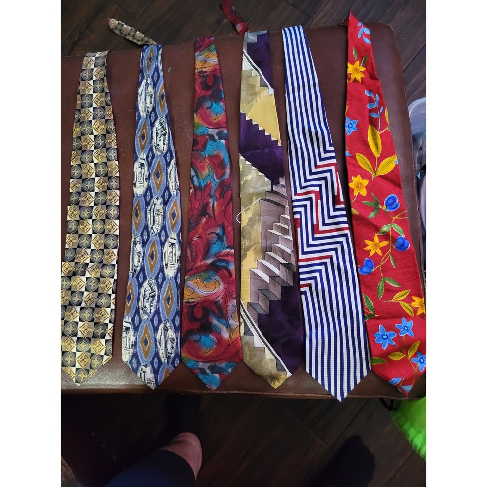 Vintage Mens Tie Lot 6pc Structure Bugle Boy Cellini Silk Geometric Floral Re 18